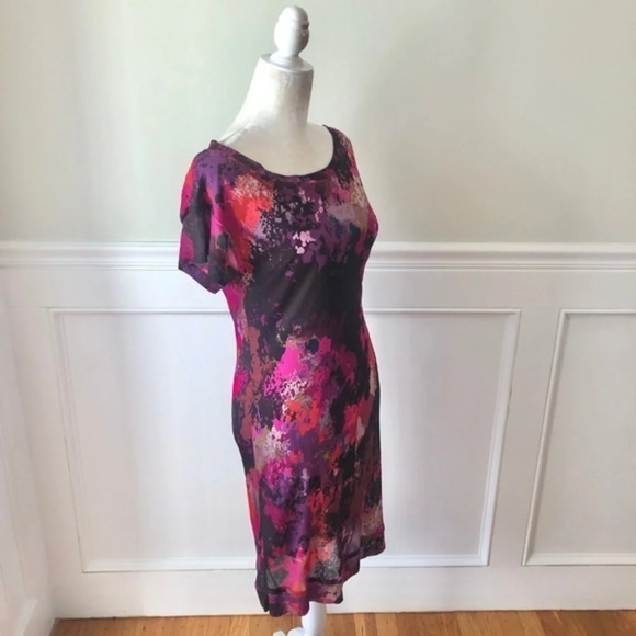 Trina Turk Dress Pink Abstract Print Cap Sleeve M - Picture 2 of 5